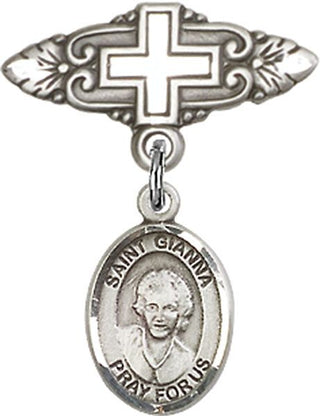 Sterling Silver Badge Pin With Cross St. Gianna Beretta Molla Baby Badge - Engravable