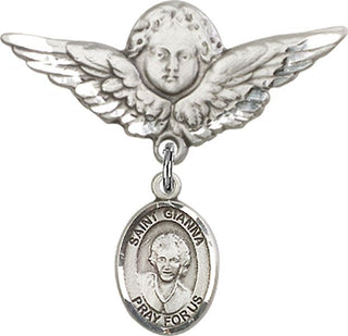 Sterling Silver Large Angel w/Wings St. Gianna Beretta Molla Baby Badge - Engravable
