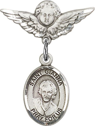 Sterling Silver Small Angel w/Wings St. Gianna Beretta Molla Baby Badge - Engravable