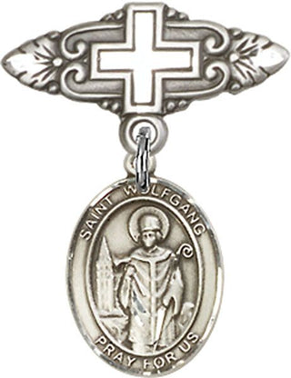 Sterling Silver Badge Pin With Cross St. Wolfgang Baby Badge - Engravable