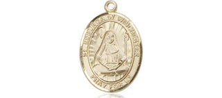 14kt Gold Saint Edburga of Winchester Medal Engraved Catholic Saint Jewelry