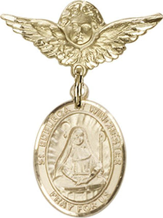 14kt Gold Filled Small Angel w/Wings St. Edburga of Winchester Baby Badge - Engravable