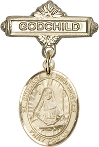 14kt Gold Filled Godchild St. Edburga of Winchester Baby Badge - Engravable