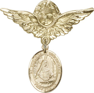 14kt Gold Large Angel w/Wings St. Edburga of Winchester Baby Badge - Engravable