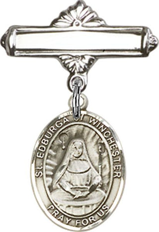 Sterling Silver Polished Badge Pin St. Edburga of Winchester Baby Badge - Engravable