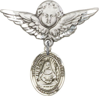 Sterling Silver Large Angel w/Wings St. Edburga of Winchester Baby Badge - Engravable