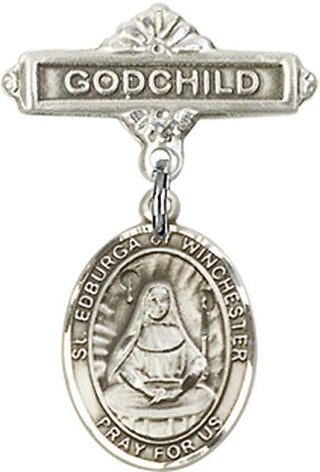 Sterling Silver Godchild St. Edburga of Winchester Baby Badge - Engravable