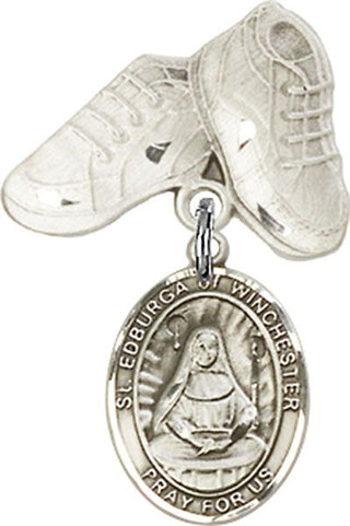 Sterling Silver Baby Boots St. Edburga of Winchester Baby Badge - Engravable