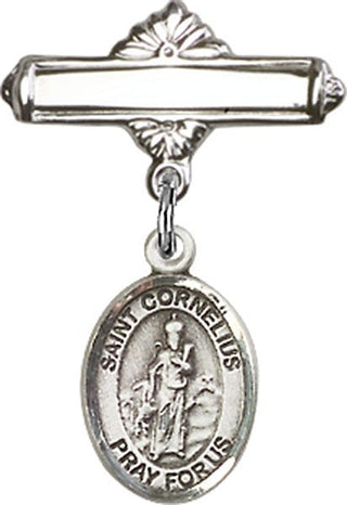 Sterling Silver Polished Badge Pin St. Cornelius Baby Badge - Engravable