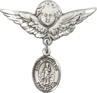 Sterling Silver Large Angel w/Wings St. Cornelius Baby Badge - Engravable