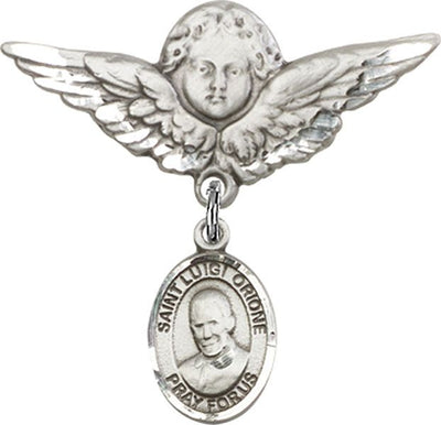 Sterling Silver Large Angel w/Wings St. Luigi Orione Baby Badge - Engravable