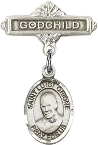 Sterling Silver Godchild St. Luigi Orione Baby Badge - Engravable