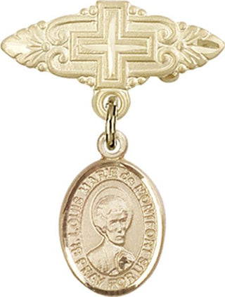 14kt Gold Filled Badge Pin With Cross St. Louis Marie de Montfort Baby Badge - Engravable