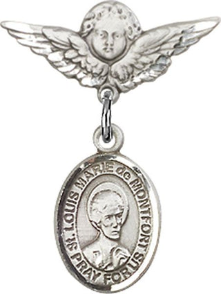 Sterling Silver Small Angel w/Wings St. Louis Marie de Montfort Baby Badge - Engravable