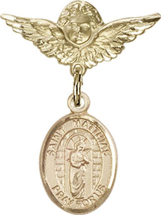14kt Gold Filled Small Angel w/Wings St. Matthias the Apostle Baby Badge - Engravable