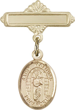 14kt Gold Polished Badge Pin St. Matthias the Apostle Baby Badge - Engravable
