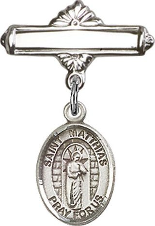 Sterling Silver Polished Badge Pin St. Matthias the Apostle Baby Badge - Engravable