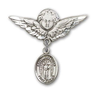 Sterling Silver Large Angel w/Wings St. Matthias the Apostle Baby Badge - Engravable