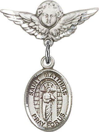 Sterling Silver Small Angel w/Wings St. Matthias the Apostle Baby Badge - Engravable