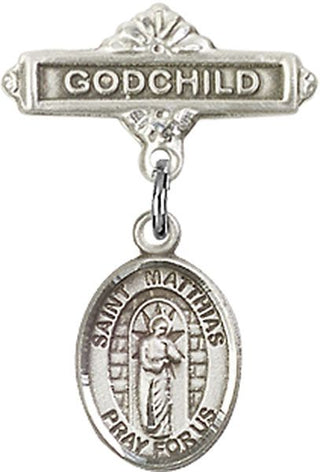 Sterling Silver Godchild St. Matthias the Apostle Baby Badge - Engravable