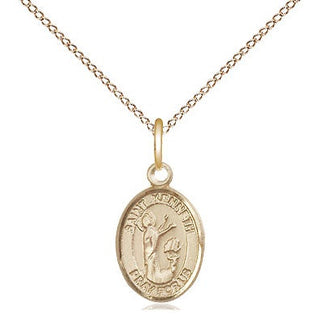 14kt Gold Saint Kenneth Medal Engraved Catholic Saint Jewelry
