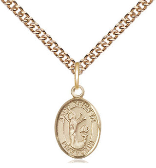 14kt Gold Saint Kenneth Medal Engraved Catholic Saint Jewelry