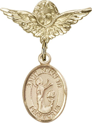 14kt Gold Small Angel w/Wings St. Kenneth Baby Badge - Engravable