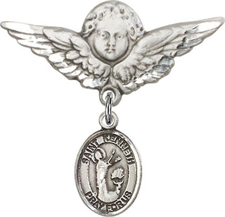 Sterling Silver Large Angel w/Wings St. Kenneth Baby Badge - Engravable