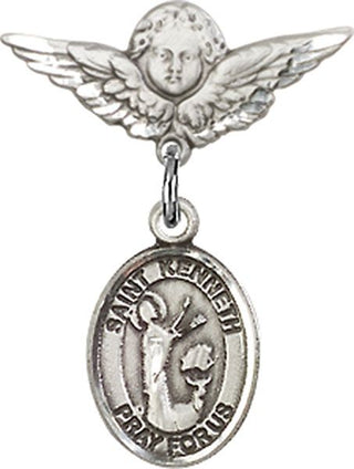 Sterling Silver Small Angel w/Wings St. Kenneth Baby Badge - Engravable