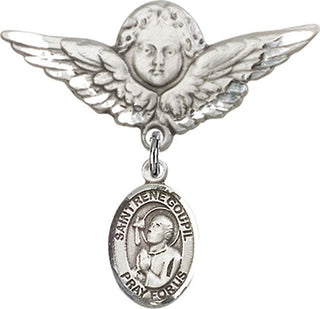 Sterling Silver Large Angel w/Wings St. Rene Goupil Baby Badge - Engravable
