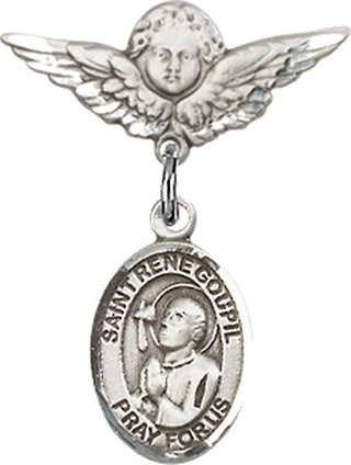 Sterling Silver Small Angel w/Wings St. Rene Goupil Baby Badge - Engravable