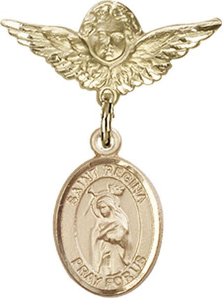 14kt Gold Small Angel w/Wings St. Regina Baby Badge - Engravable