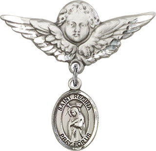 Sterling Silver Large Angel w/Wings St. Regina Baby Badge - Engravable