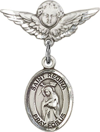 Sterling Silver Small Angel w/Wings St. Regina Baby Badge - Engravable