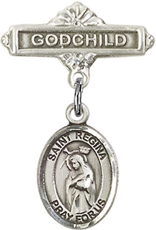 Sterling Silver Godchild St. Regina Baby Badge - Engravable