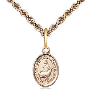 14kt Gold Saint Catherine of Sweden Medal Engraved Catholic Saint Jewelry
