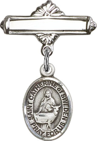 Sterling Silver Polished Badge Pin St. Catherine of Sweden Baby Badge - Engravable