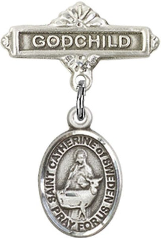 Sterling Silver Godchild St. Catherine of Sweden Baby Badge - Engravable