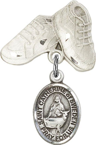 Sterling Silver Baby Boots St. Catherine of Sweden Baby Badge - Engravable