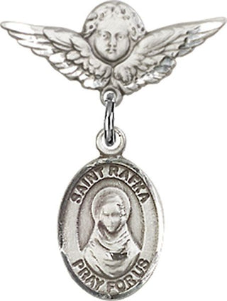 Sterling Silver Small Angel w/Wings St. Rafka Baby Badge - Engravable