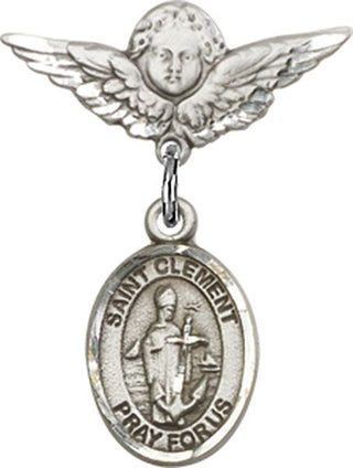 Sterling Silver Small Angel w/Wings St. Clement Baby Badge - Engravable