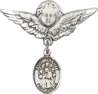 Sterling Silver Large Angel w/Wings St. Felicity Baby Badge - Engravable