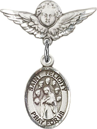 Sterling Silver Small Angel w/Wings St. Felicity Baby Badge - Engravable