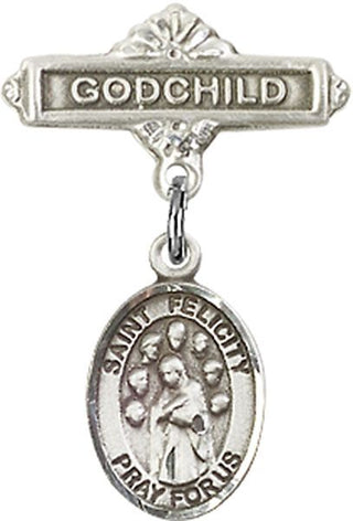 Sterling Silver Godchild St. Felicity Baby Badge - Engravable