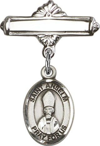 Sterling Silver Polished Badge Pin St. Anselm of Canterbury Baby Badge - Engravable