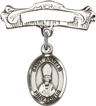 Sterling Silver Badge Pin St. Anselm of Canterbury Baby Badge - Engravable