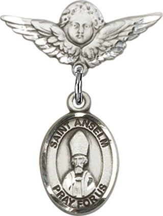 Sterling Silver Small Angel w/Wings St. Anselm of Canterbury Baby Badge - Engravable