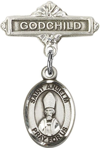Sterling Silver Godchild St. Anselm of Canterbury Baby Badge - Engravable
