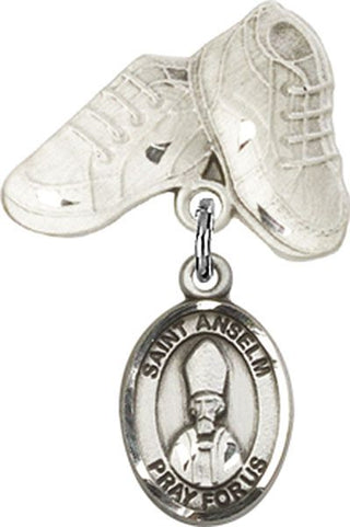 Sterling Silver Baby Boots St. Anselm of Canterbury Baby Badge - Engravable