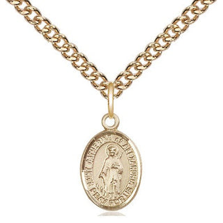 14kt Gold Saint Catherine of Alexandria Medal Engraved Catholic Saint Jewelry